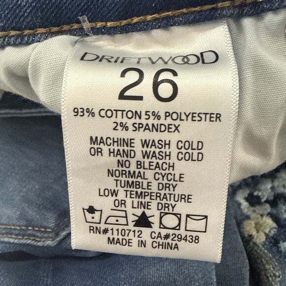 DRIFTWOOD Martha Hydrangea Jeans Wide Leg Boho Embroidered Hippie Size 26 x 34 - Picture 6 of 10